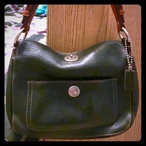 Black leather Coach purse brown shoulder straps